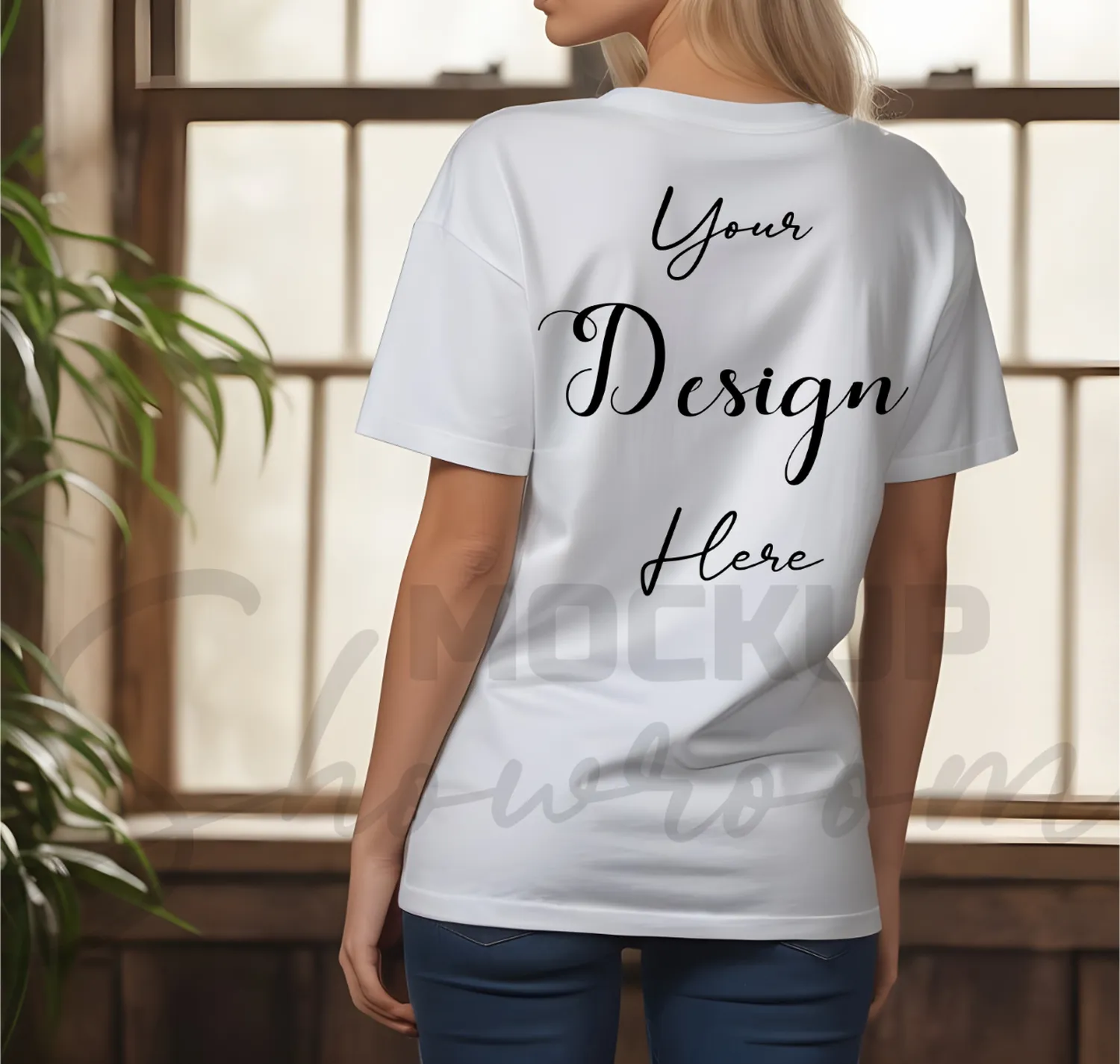 Women's White T-Shirt Mockup, Back View