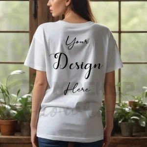 Women's White T-Shirt Mockup, Back View