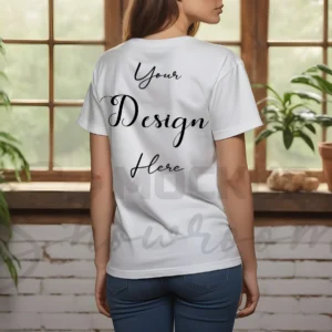 Women's White T-Shirt Mockup, Back View