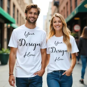 Couple White T-Shirt Mockup, Front View