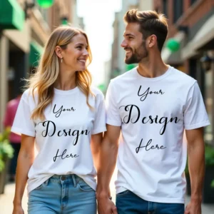 Couple White T-Shirt Mockup, Front View