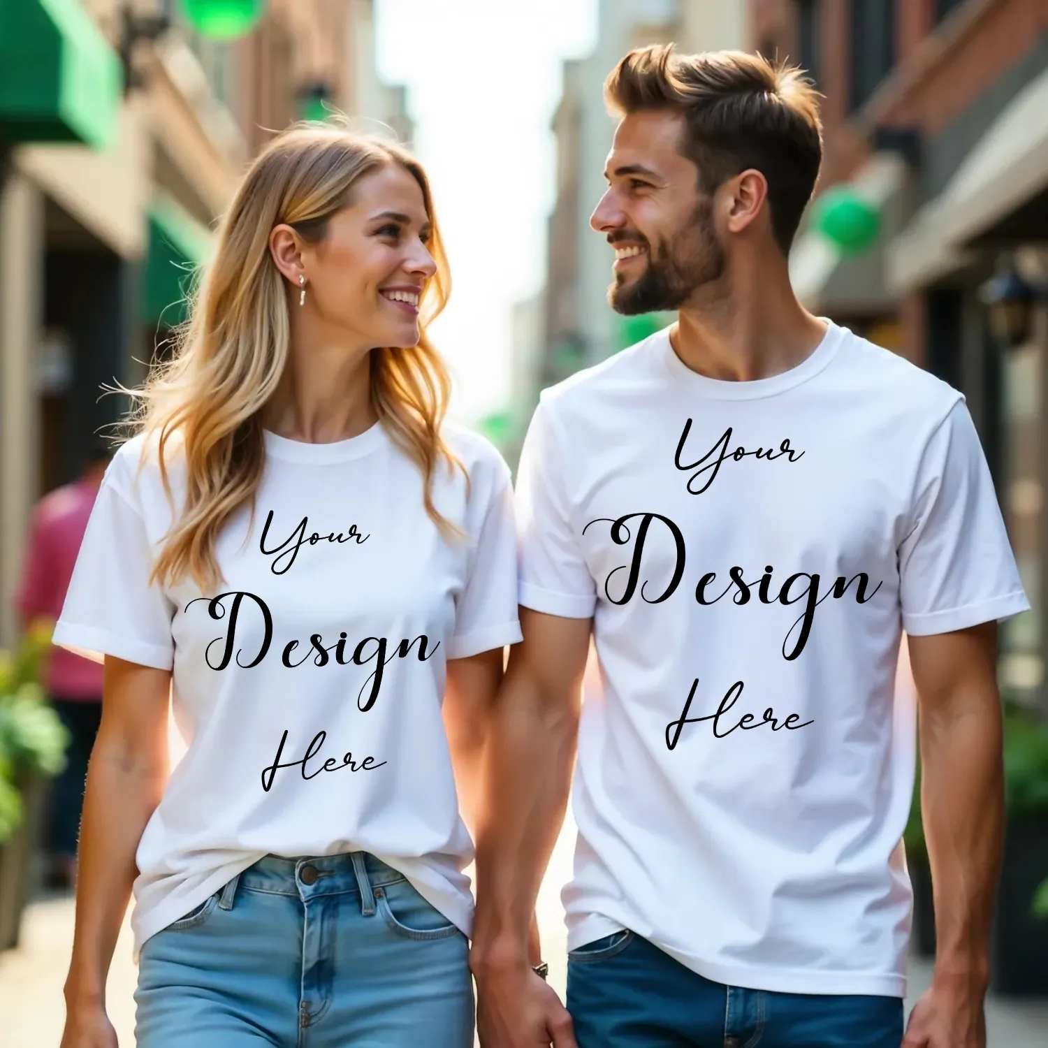 Couple White T-Shirt Mockup, Front View