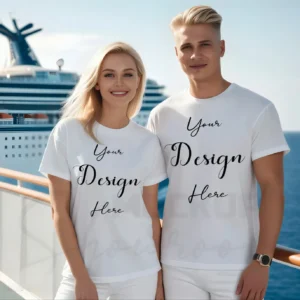Couple White T-Shirt Mockup, Front View