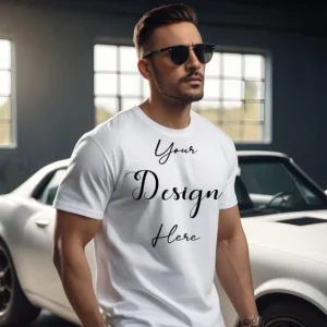 Mens White T-Shirt Mockup, Front View