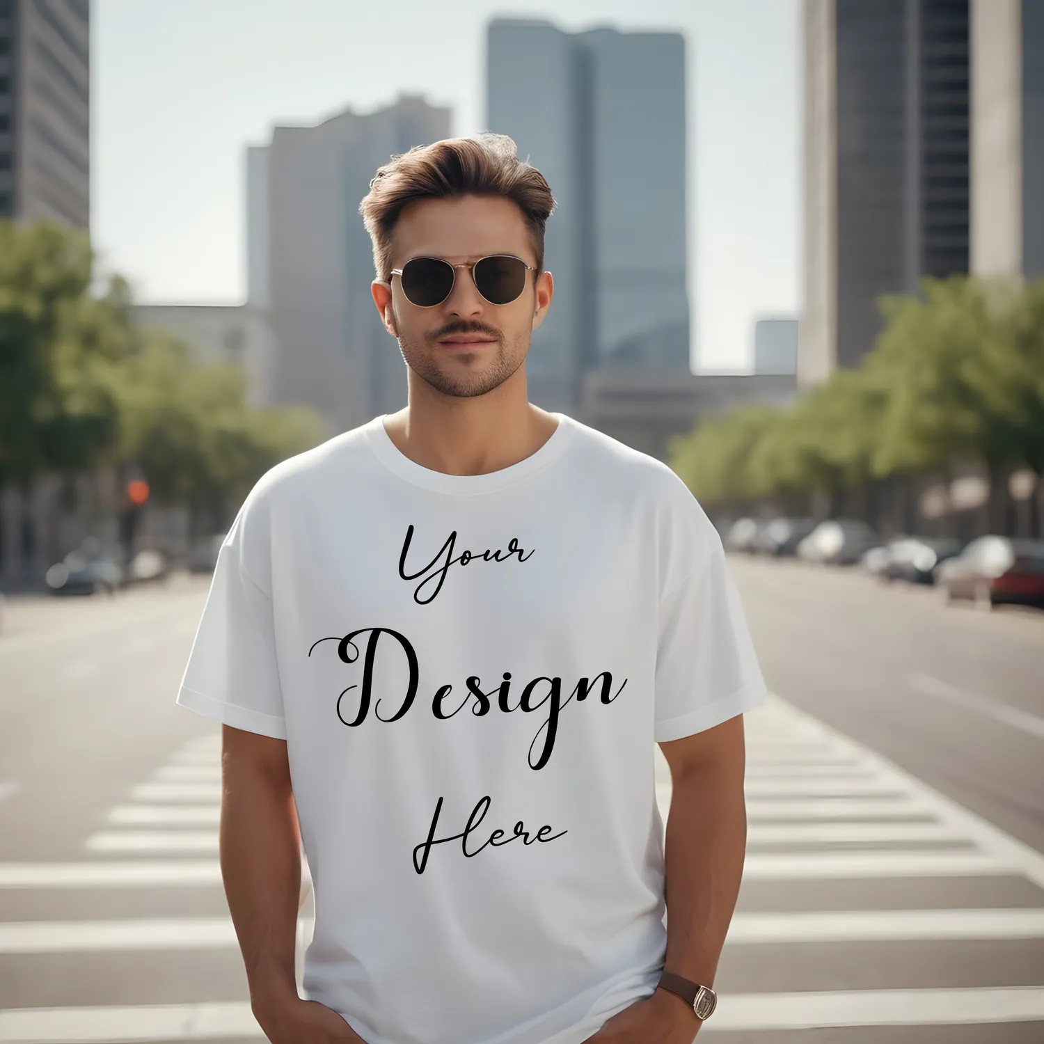 Mens White T-Shirt Mockup, Front View
