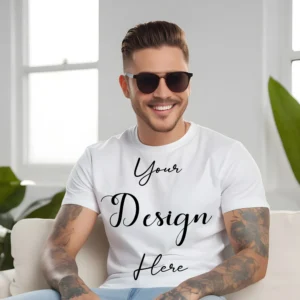 Mens White T-Shirt Mockup, Front View