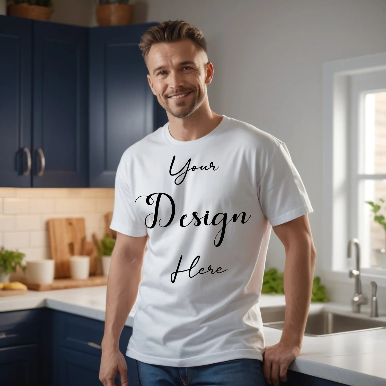 Mens White T-Shirt Mockup, Front View