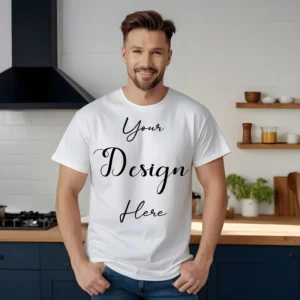 Mens White T-Shirt Mockup, Front View