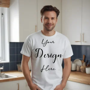 Mens White T-Shirt Mockup, Front View