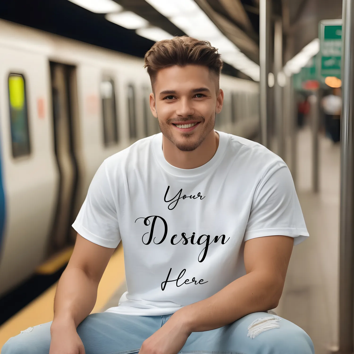 Mens White T-Shirt Mockup, Front View