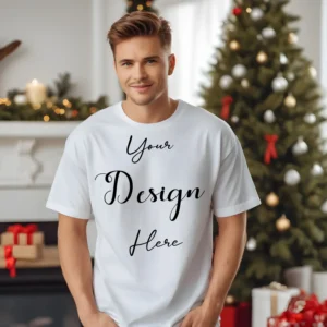 Mens White T-Shirt Mockup, Front View