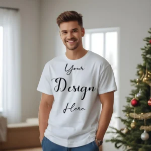 Mens White T-Shirt Mockup, Front View