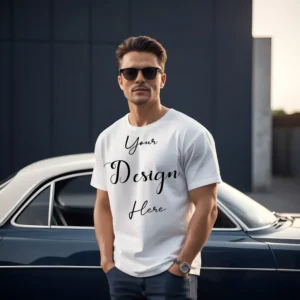 Mens White T-Shirt Mockup, Front View