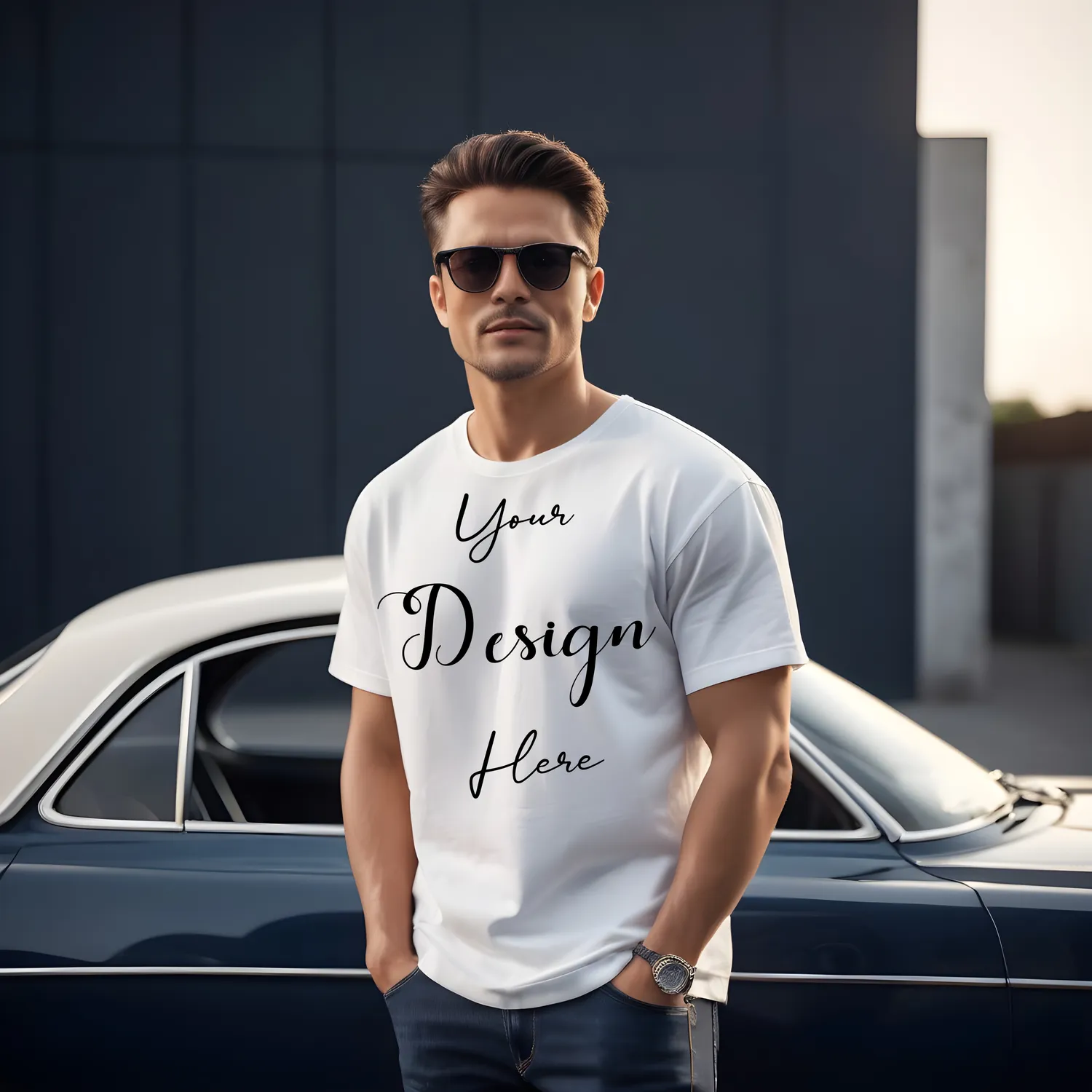 Mens White T-Shirt Mockup, Front View