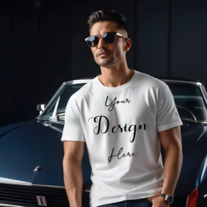 Mens White T-Shirt Mockup, Front View