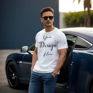 Mens White T-Shirt Mockup, Front View