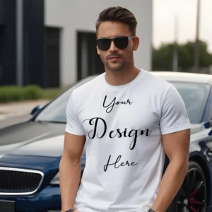 Mens White T-Shirt Mockup, Front View