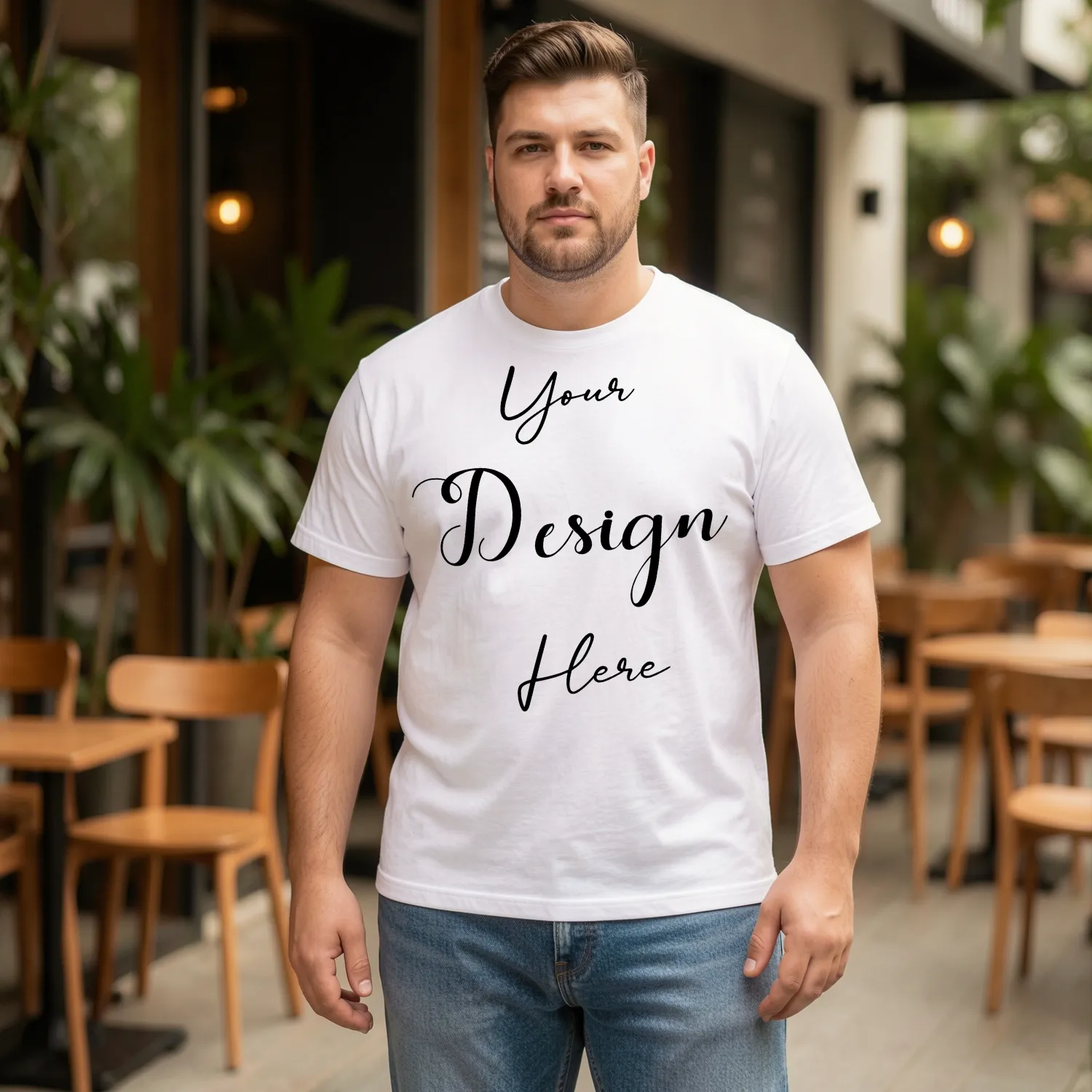 Mens Black Plus-size T-shirt Mockup, Front View