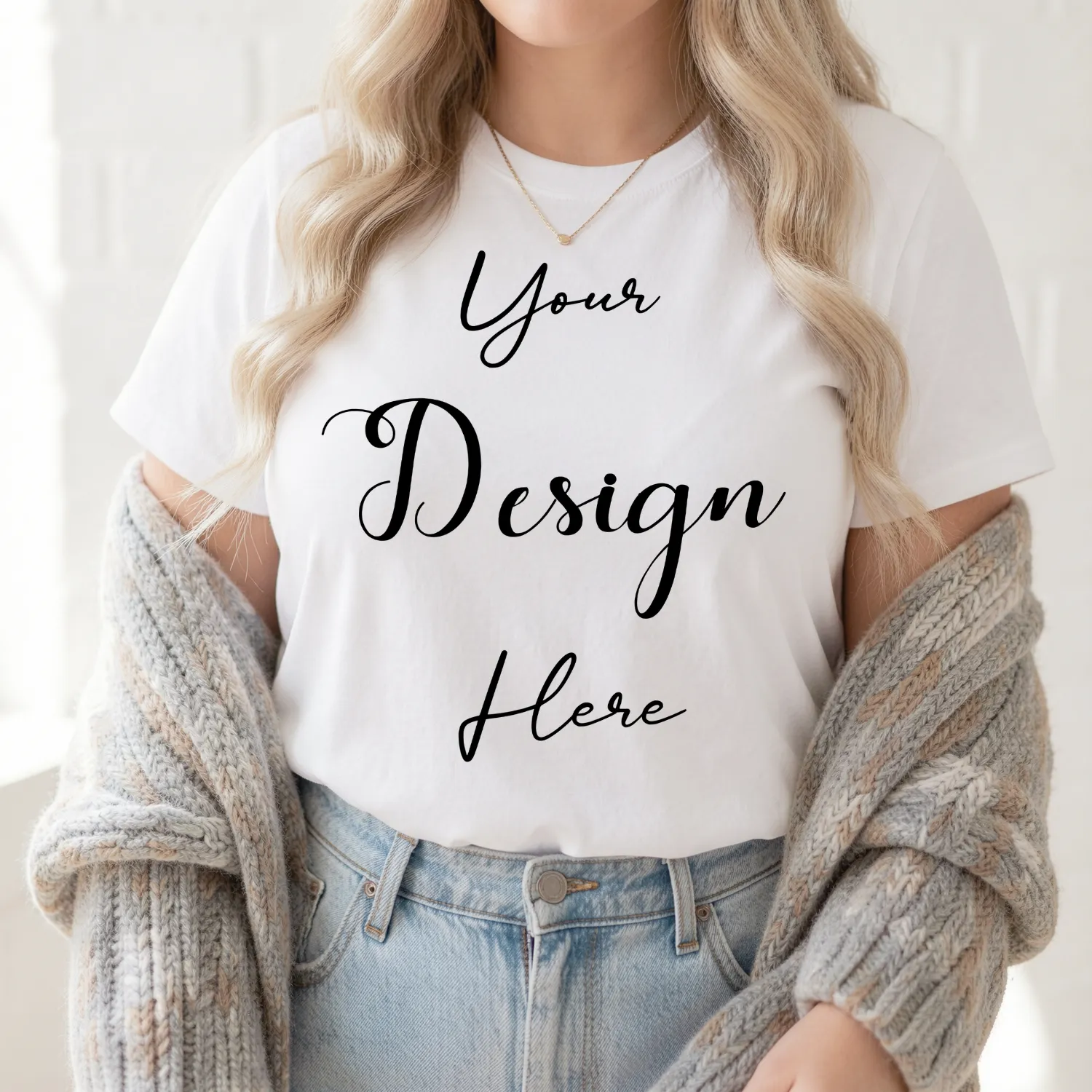 Womens White Plus-size T-shirt Mockup-13 Front View | For Etsy, Shopify and POD Sellers