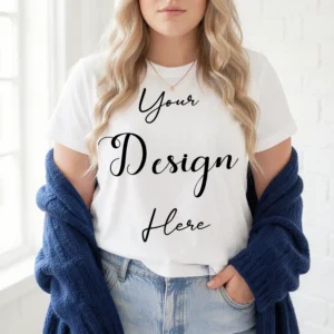 Womens White Plus-size T-shirt Mockup-18 Front View | For Etsy, Shopify and POD Sellers