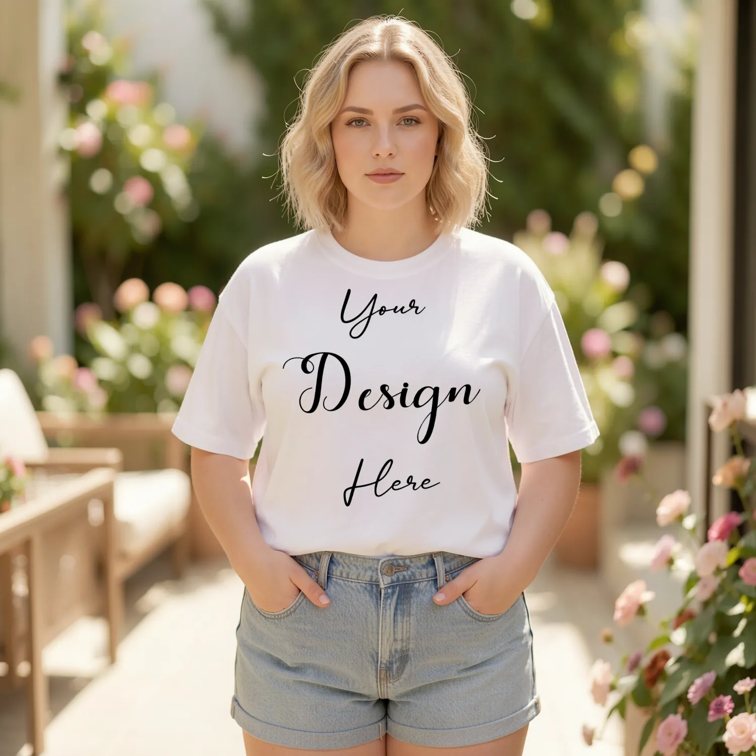 Womens White Plus-size T-shirt Mockup-20 Front View | For Etsy, Shopify and POD Sellers