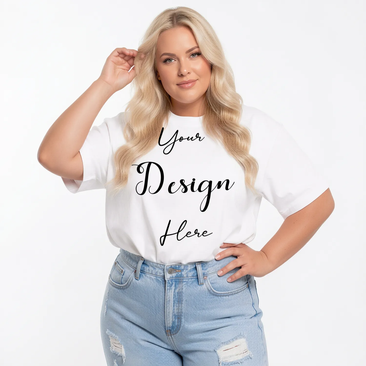 Womens White Plus-size T-shirt Mockup-24 Front View | For Etsy, Shopify and POD Sellers