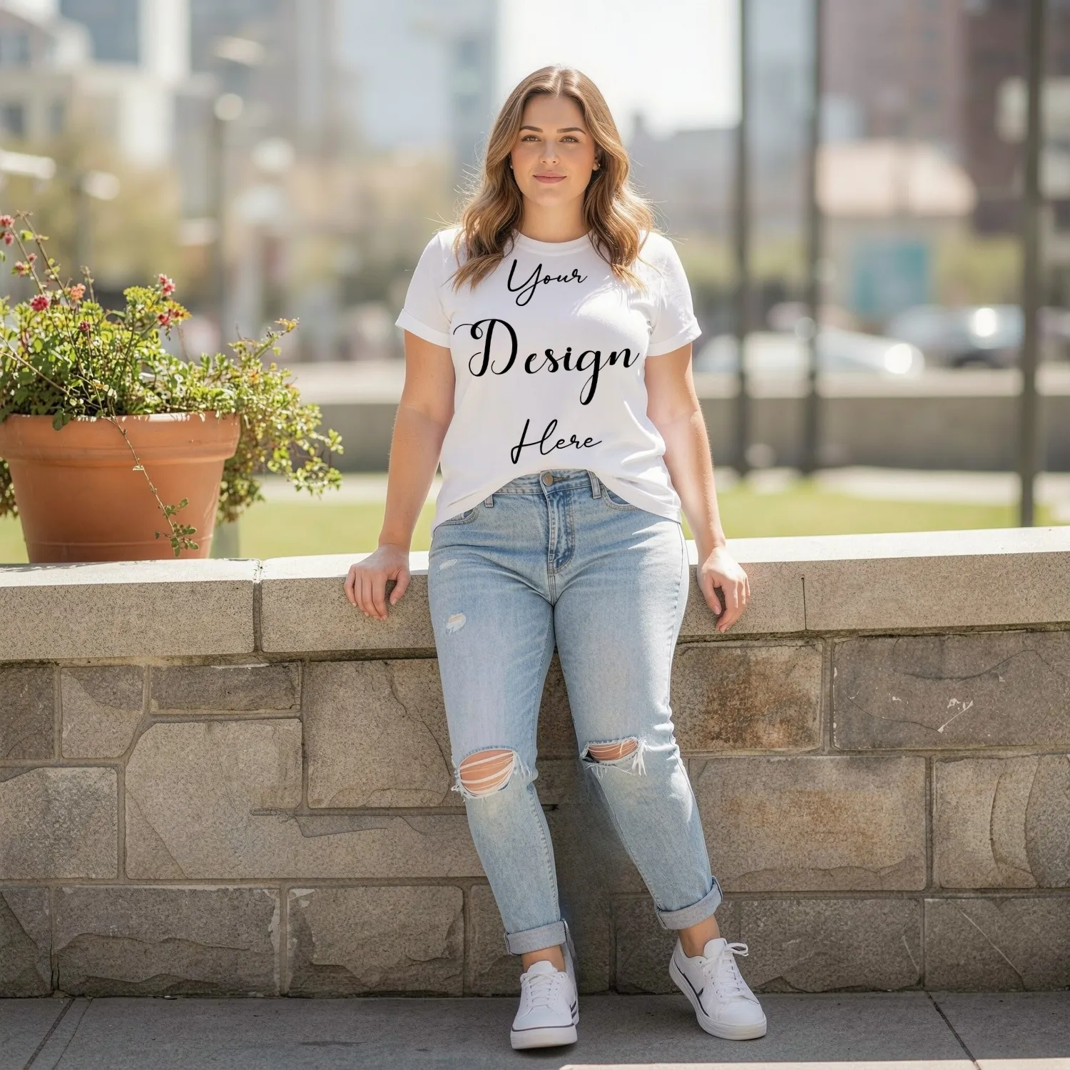 Womens White Plus-size T-shirt Mockup-29 Front View | For Etsy, Shopify and POD Sellers