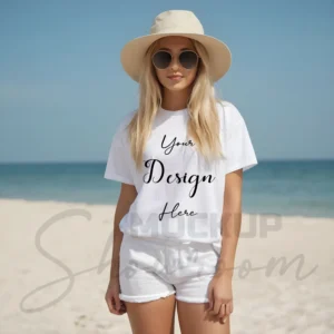 Women's White T-Shirt Mockup, Front View
