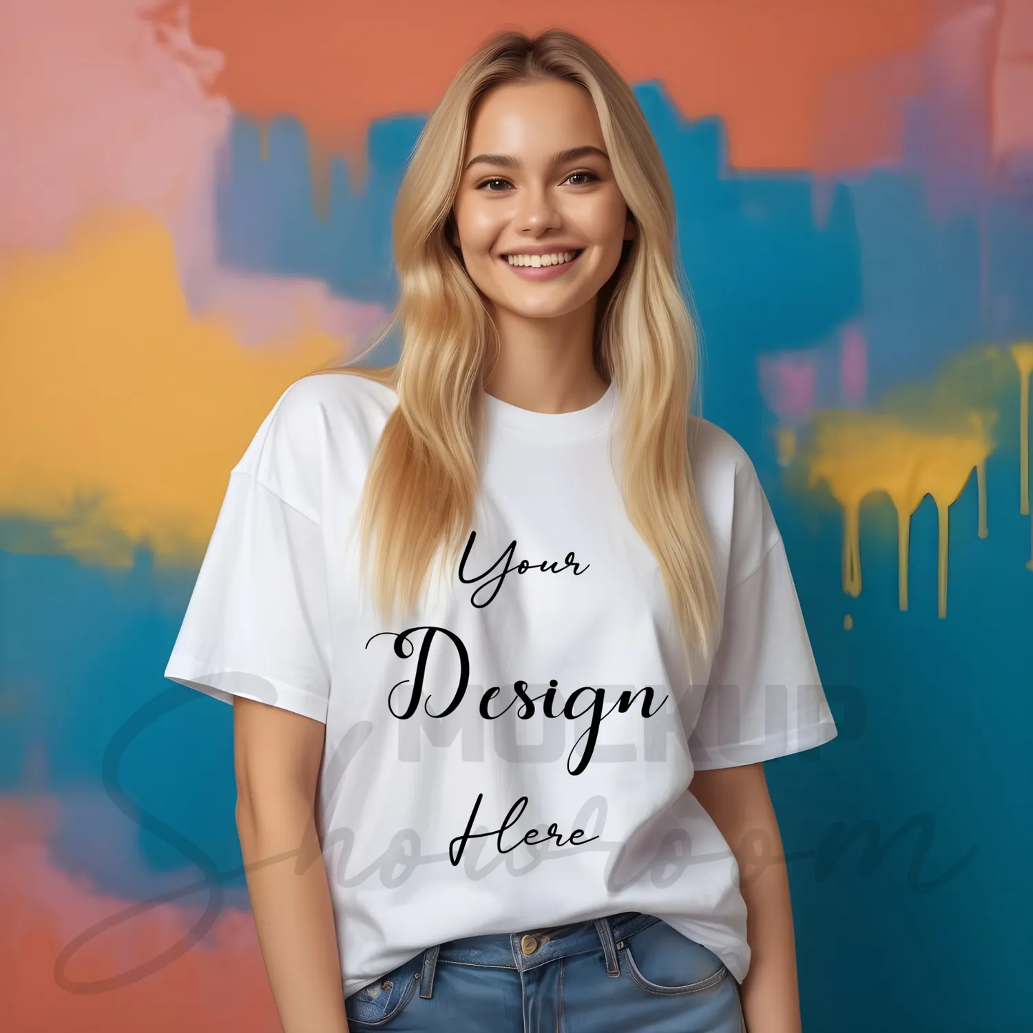 Women's White T-Shirt Mockup, Front View
