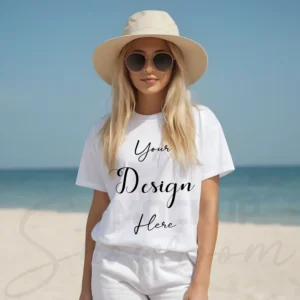 Women's White T-Shirt Mockup, Front View