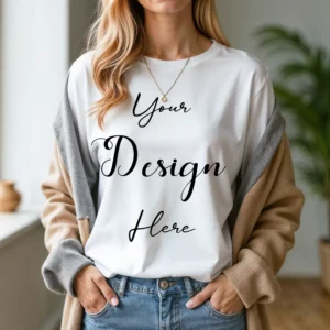 Women's White T-Shirt Mockup, Front View