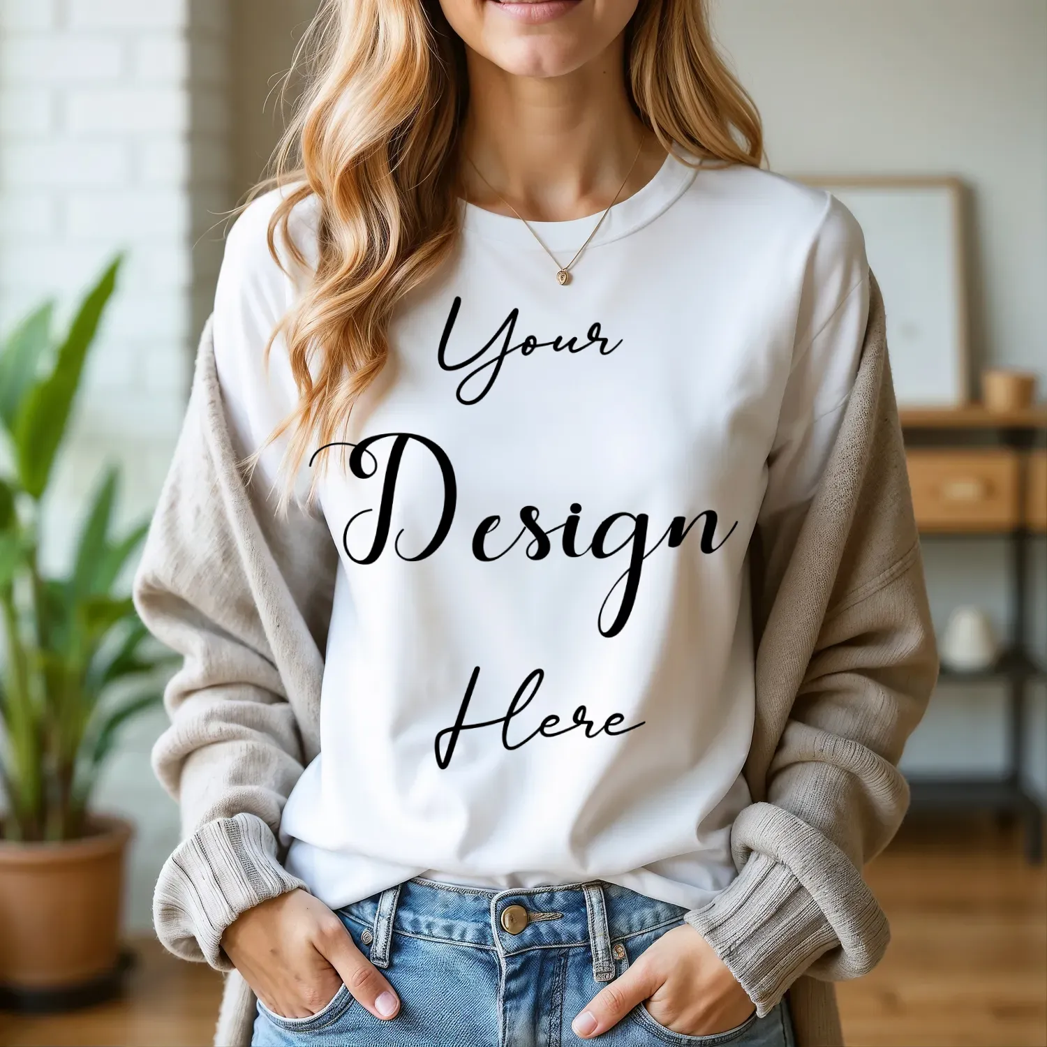Women's White T-Shirt Mockup, Front View