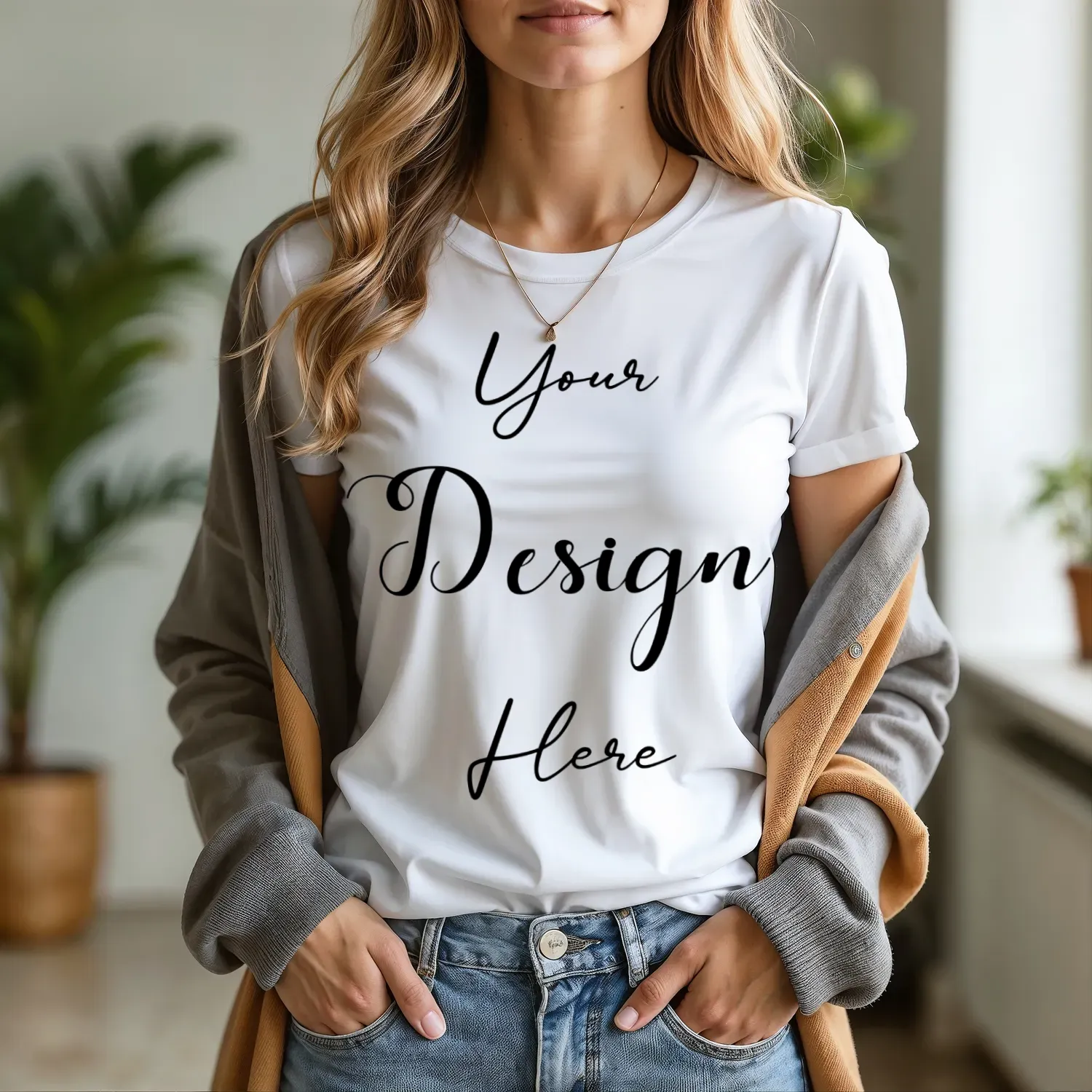 Women's White T-Shirt Mockup, Front View