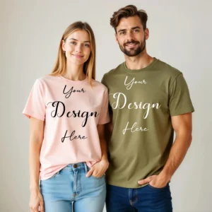 Couple Pink and Green T-Shirt Mockup, Front View