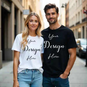 Couple White and Black T-Shirt Mockup, Front View