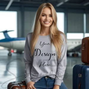 Womens Ash Gray Long Sleeve T-Shirt Mockup-3 | For Etsy, Shopify and POD Sellers