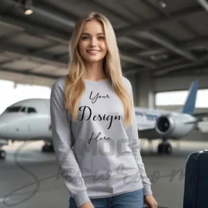 Womens Ash Gray Long Sleeve T-Shirt Mockup-4 | For Etsy, Shopify and POD Sellers