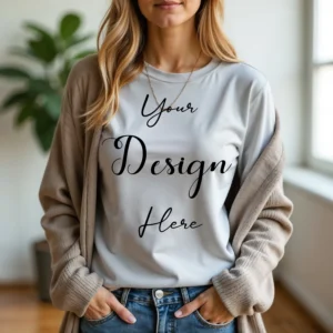 Womens Ash Gray Long Sleeve T-Shirt Mockup-6 | For Etsy, Shopify and POD Sellers