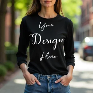 Womens Black Long Sleeve T-Shirt Mockup-5 | For Etsy, Shopify and POD Sellers