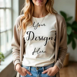 Womens Cream Long Sleeve T-Shirt Mockup-1 | For Etsy, Shopify and POD Sellers