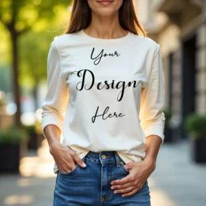 Womens Cream Long Sleeve T-Shirt Mockup-2 | For Etsy, Shopify and POD Sellers