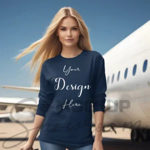 Womens Dark Blue Long Sleeve T-Shirt Mockup-1 | For Etsy, Shopify and POD Sellers