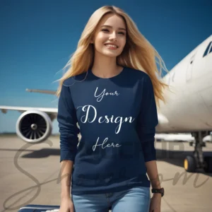 Womens Dark Blue Long Sleeve T-Shirt Mockup-2 | For Etsy, Shopify and POD Sellers