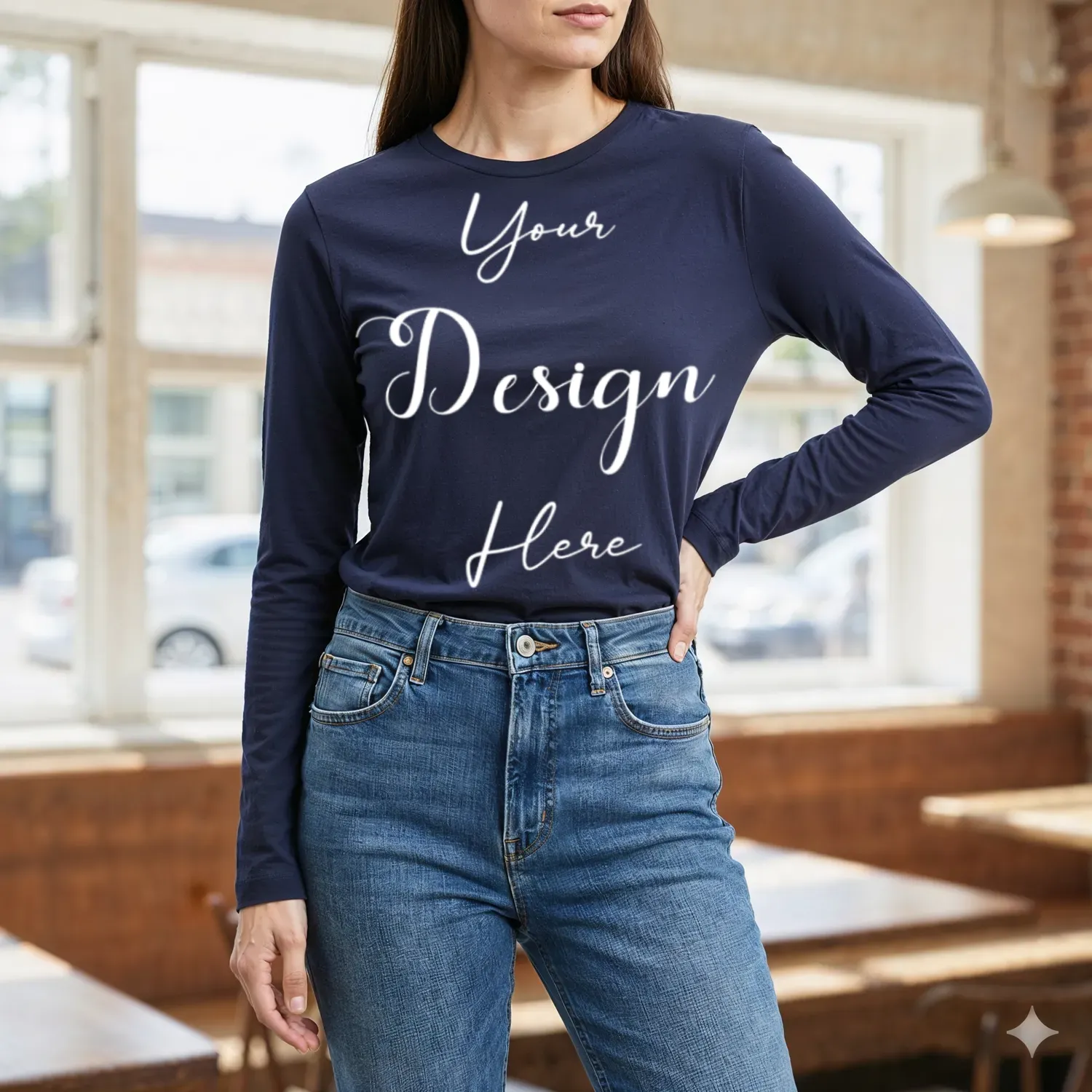 Womens Dark Blue Long Sleeve T-Shirt Mockup-3 | For Etsy, Shopify and POD Sellers