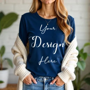 Womens Dark Blue Long Sleeve T-Shirt Mockup-4 | For Etsy, Shopify and POD Sellers