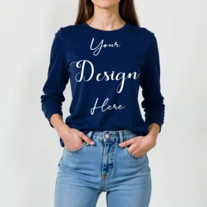 Womens Dark Blue Long Sleeve T-Shirt Mockup-5 | For Etsy, Shopify and POD Sellers