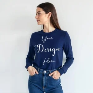 Womens Dark Blue Long Sleeve T-Shirt Mockup-7 | For Etsy, Shopify and POD Sellers