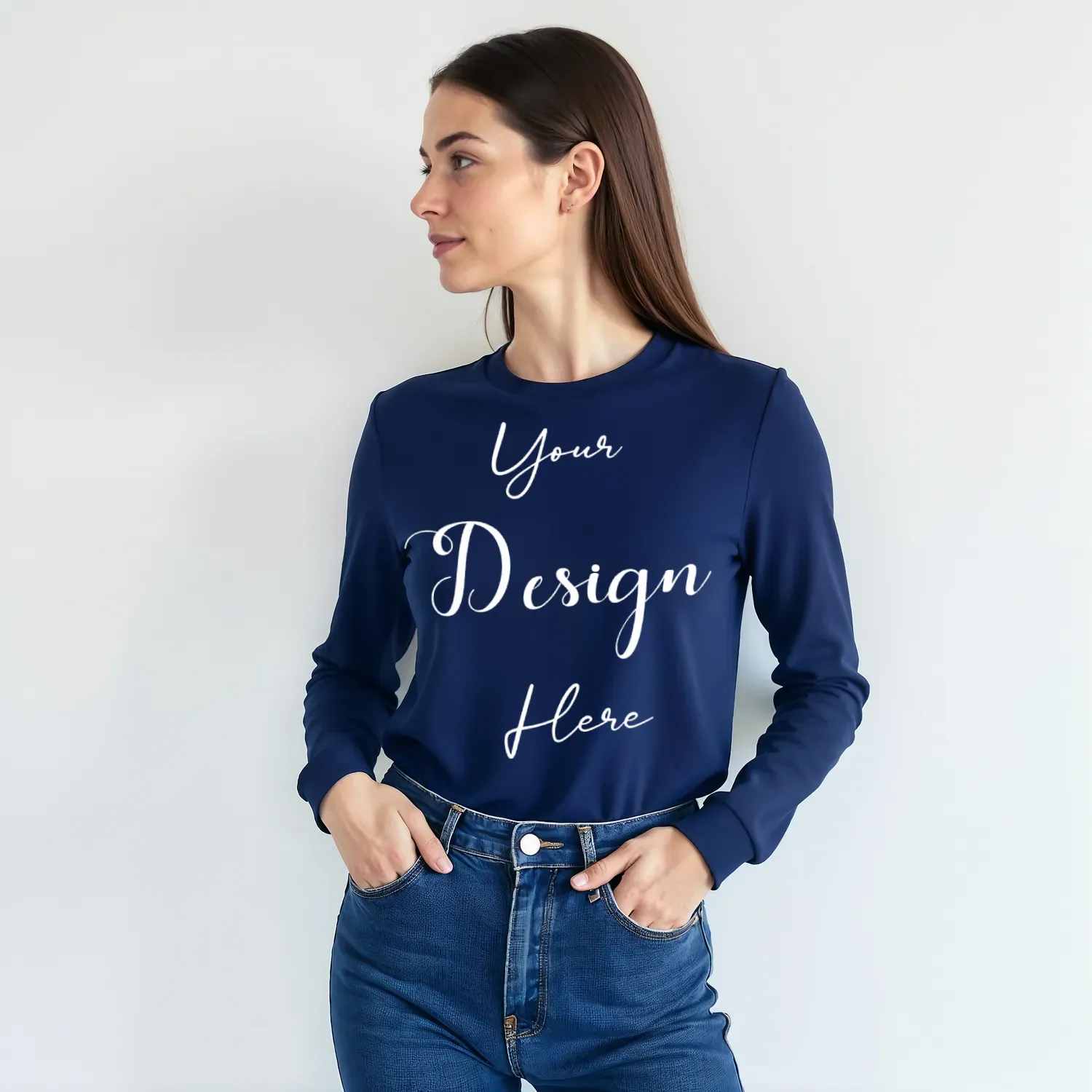 Womens Dark Blue Long Sleeve T-Shirt Mockup-7 | For Etsy, Shopify and POD Sellers