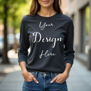 Womens Dark Gray Long Sleeve T-Shirt Mockup-4 | For Etsy, Shopify and POD Sellers