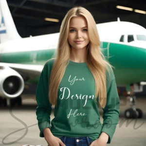 Womens Dark Green Long Sleeve T-Shirt Mockup-1 | For Etsy, Shopify and POD Sellers